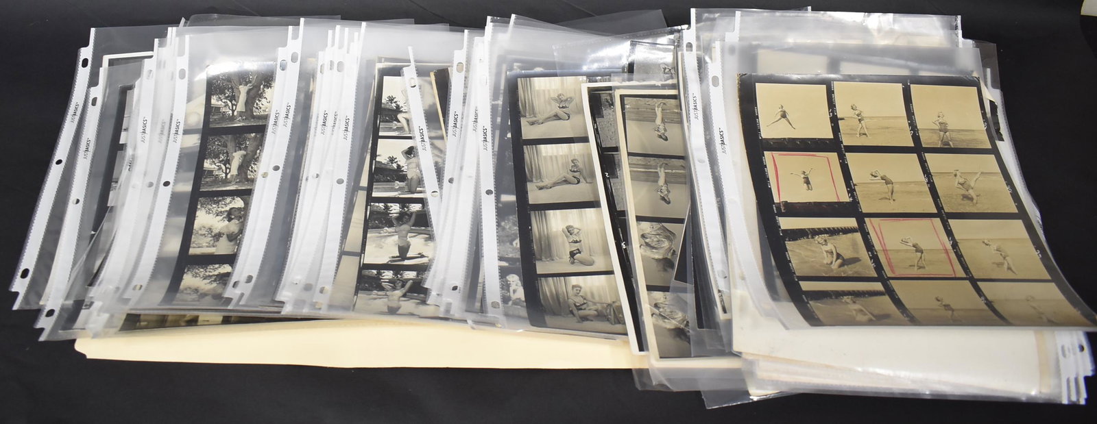 Collector's Massive Lot of Bunny Yeager Contact Sheets: Approximate count. Various models, many of which will be easily identifiable by collectors.Several with Bunny Yeager backstamps or labels. Includes Joan Rawlings, Shirley Campbell, and Nancy White pho