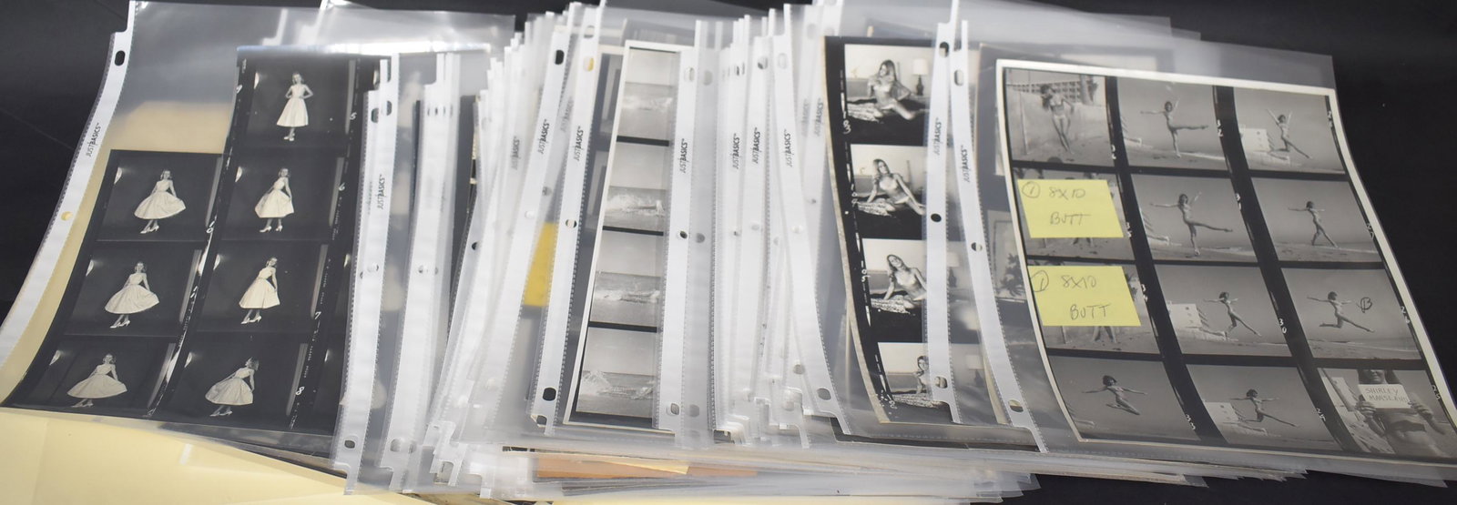Collector's Massive Lot of Bunny Yeager Contact Sheets: Approximate count. Various models, many of which will be easily identifiable by collectors. Some have Bunny Yeager backstamps. The lot includes a contact sheet of 12 Shirley Marsland. A rare opportuni