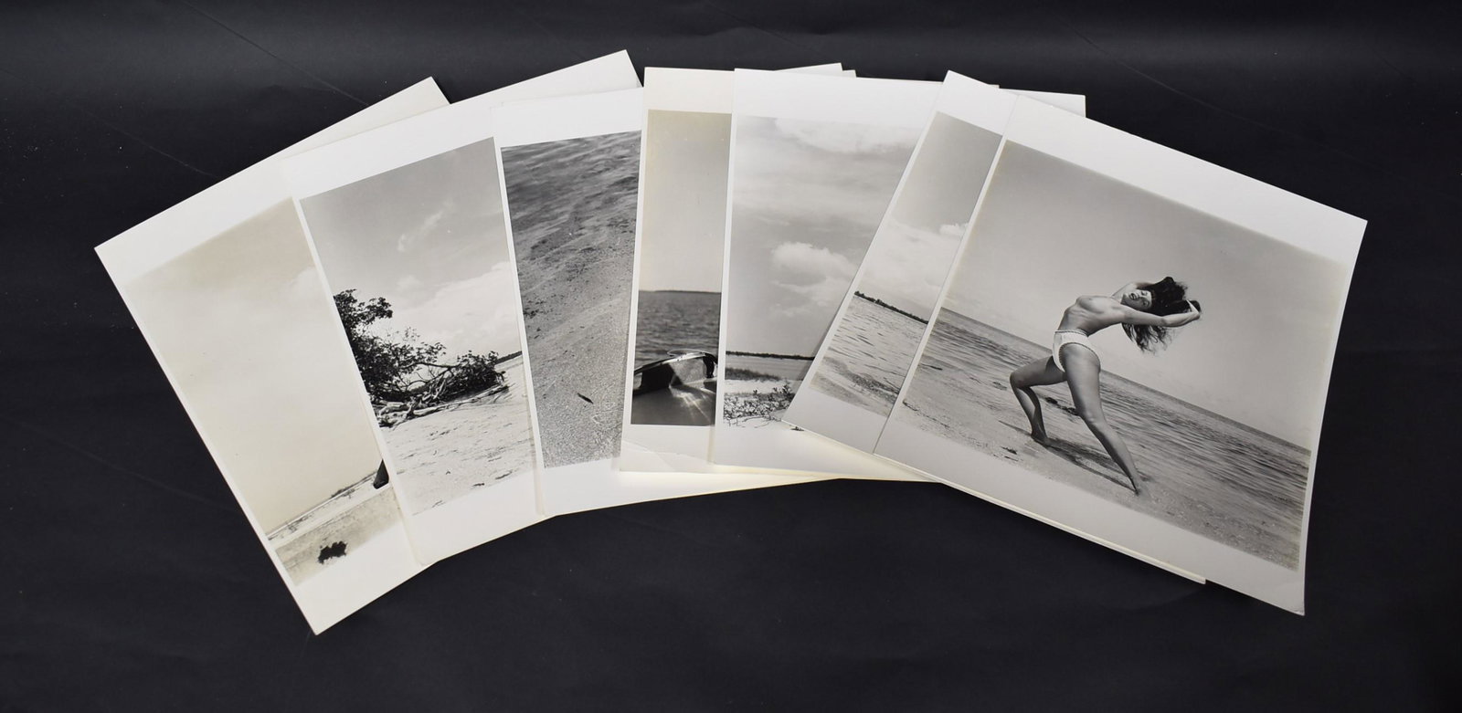 Eric Kroll Era Bettie Page Photos (8): Eric Kroll era. All with Bunny Yeager backstamps that say represented by Eric Kroll. All signed Bunny Yeager. Double weight matte &/or semi-gloss silver gelatin. 8 inches x 10 inches.