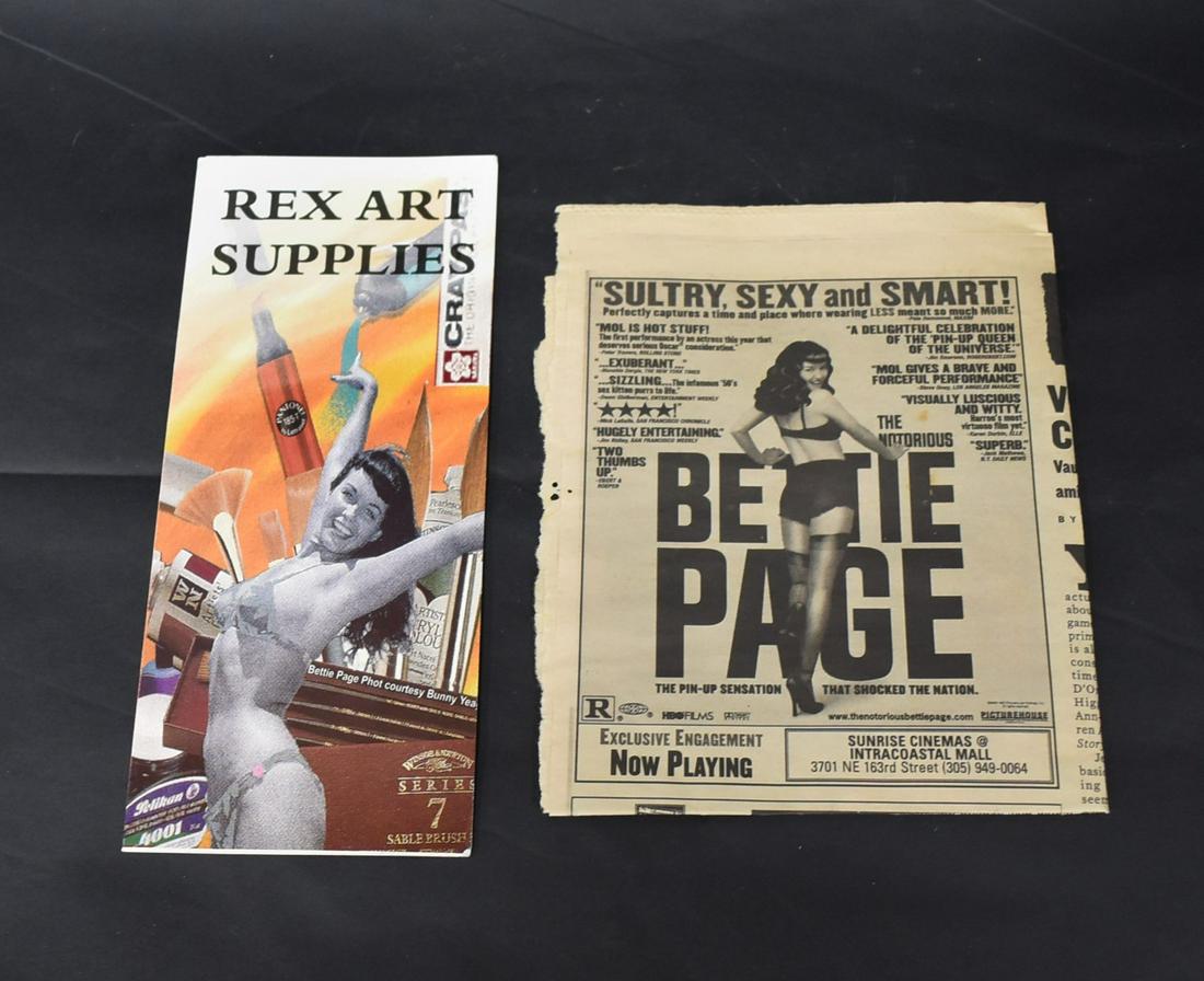 Bettie Page Advertisements (2): Color brochure for Rex Art Supplies, Miami. 2006. Miami Times ad for the Bettie Page movie.