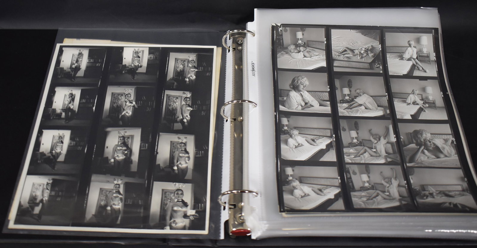A Binder of Contact Sheets (750+): Contains Bunny Yeager notations and numerous signatures. Identified models: Sylvia Torres, Cindy Lee, Lacey Kelly, Joanne Geary, Kim Karswell, Mary Elona, Beverly Niebang, and more. Includes notes suc