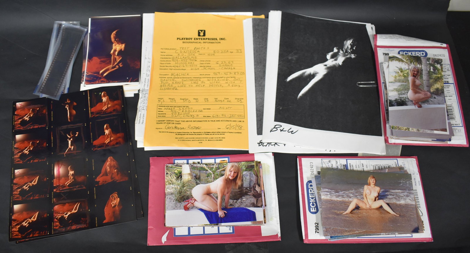 Extensive Collection Contessa Rozsa Photos, Negs., Etc.: Extensive group of negatives and photos. Including several signed playboy magazine affidavits.