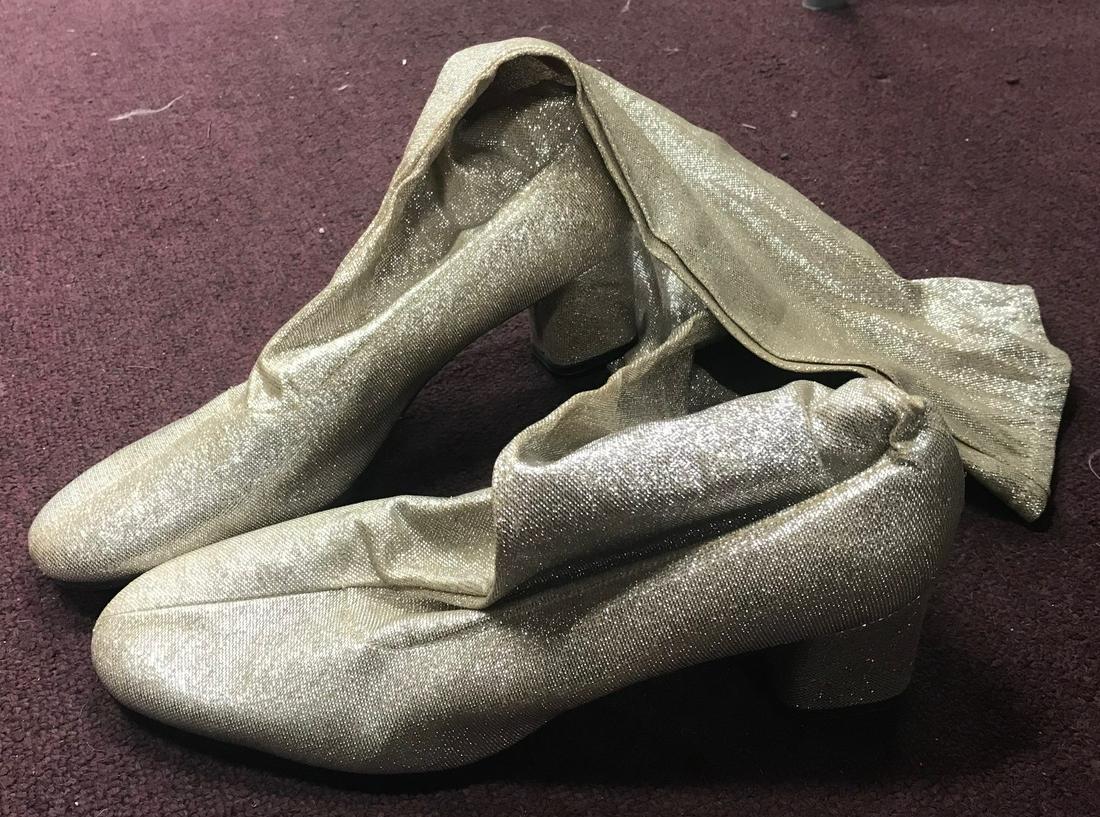 Silver Sequined Boots Used in Yeager Photoshoot: Below knee boots with heels