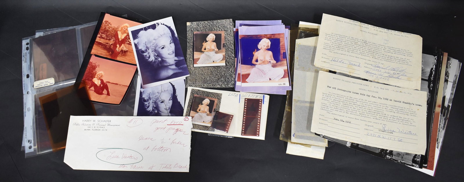 Bunny Yeager Photos Lisa Winters: Varied lot includes negatives, 8 x 10 inches photos, and contact sheets.