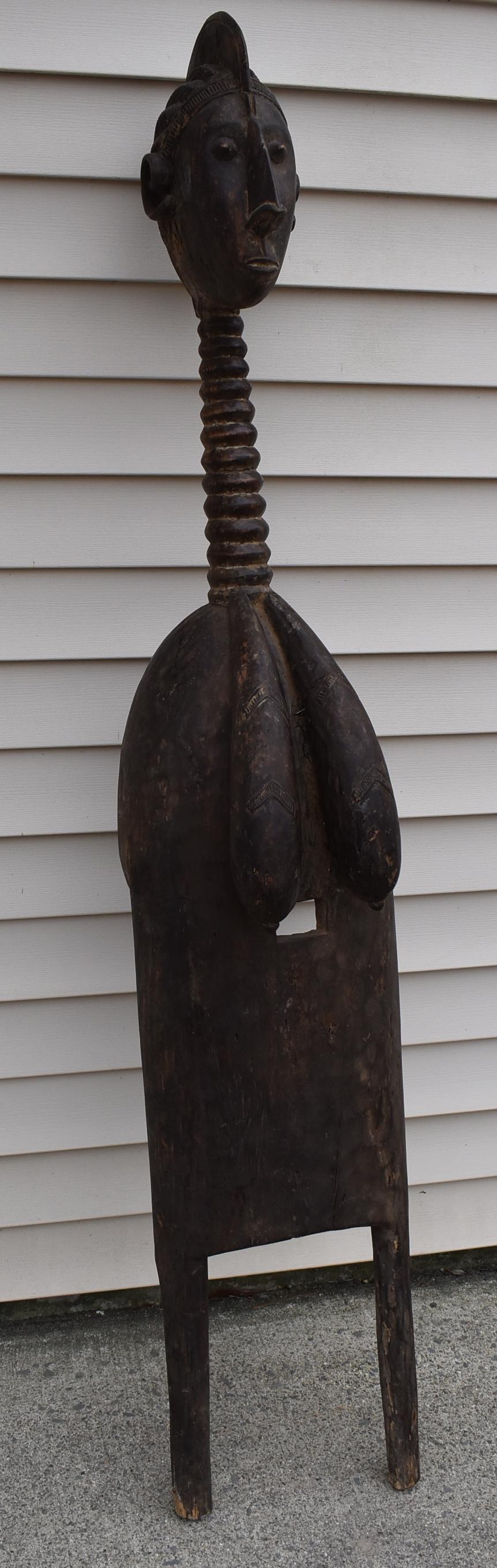 Nimba Shoulder Mask, Baga Cameroon: Exceptional size. Neck rings. Strong Natural Color. Possibly 19th C. 68"H