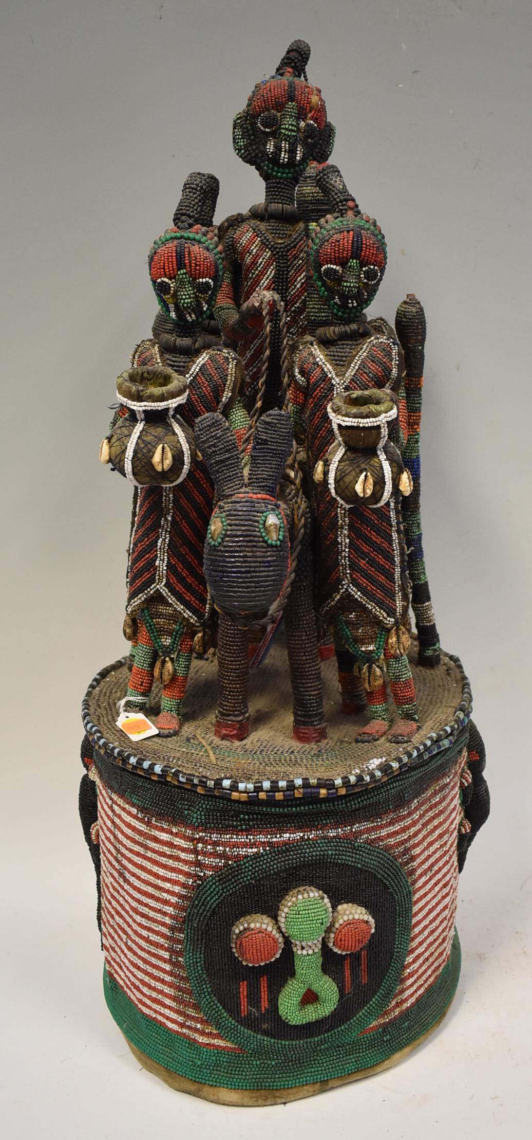 Nigerian Beaded Crown: Possibly Yoruba tribe. 31inches x 14 inches.