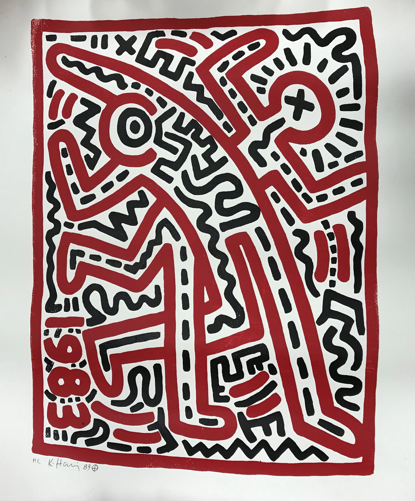 Keith Haring Screen Print sgd.: Signed LL K. Haring '83. 28"H x 26"W some of white border missing from picture