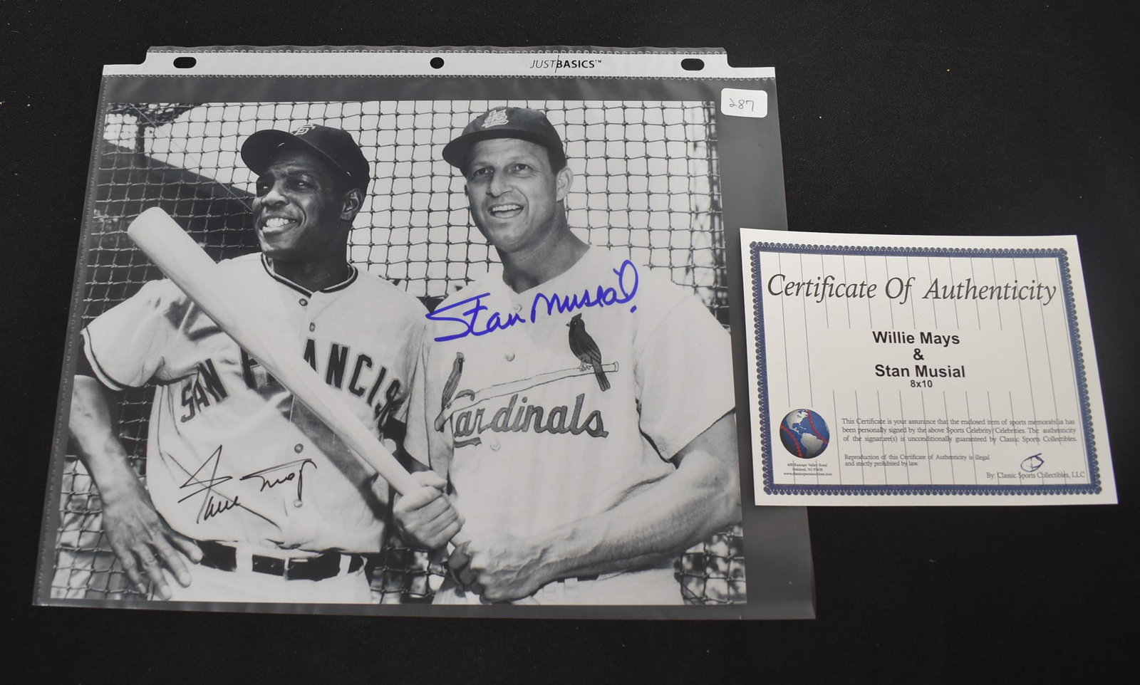 Sgd. Musial & Mays Photo: Stan Musial & Willie Mays. Includes authentication.