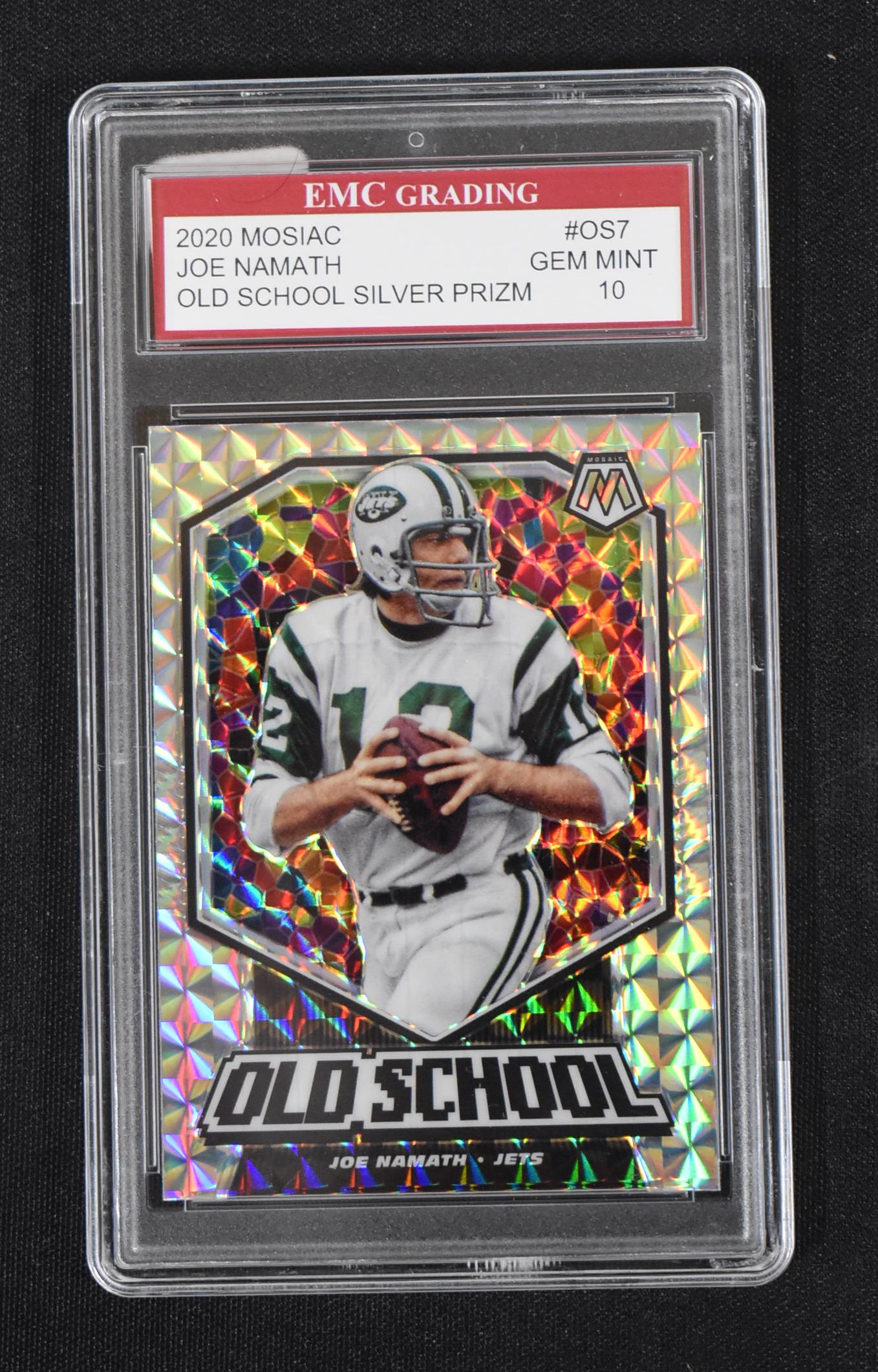 2020 Mosiac Joe Namath Old School Silver Prizm: EMC Graded Mint 10.