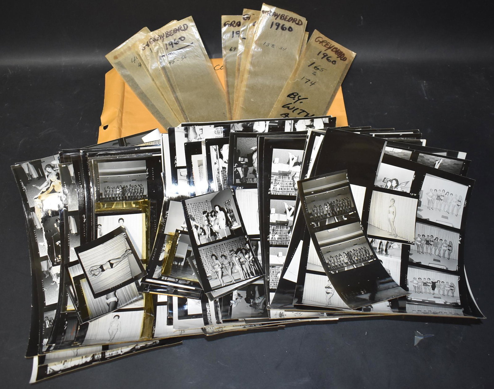 Gray Beards Contest 1960's: Three 8x10's signed by Bunny Yeager Also includes Contact Sheets and strips