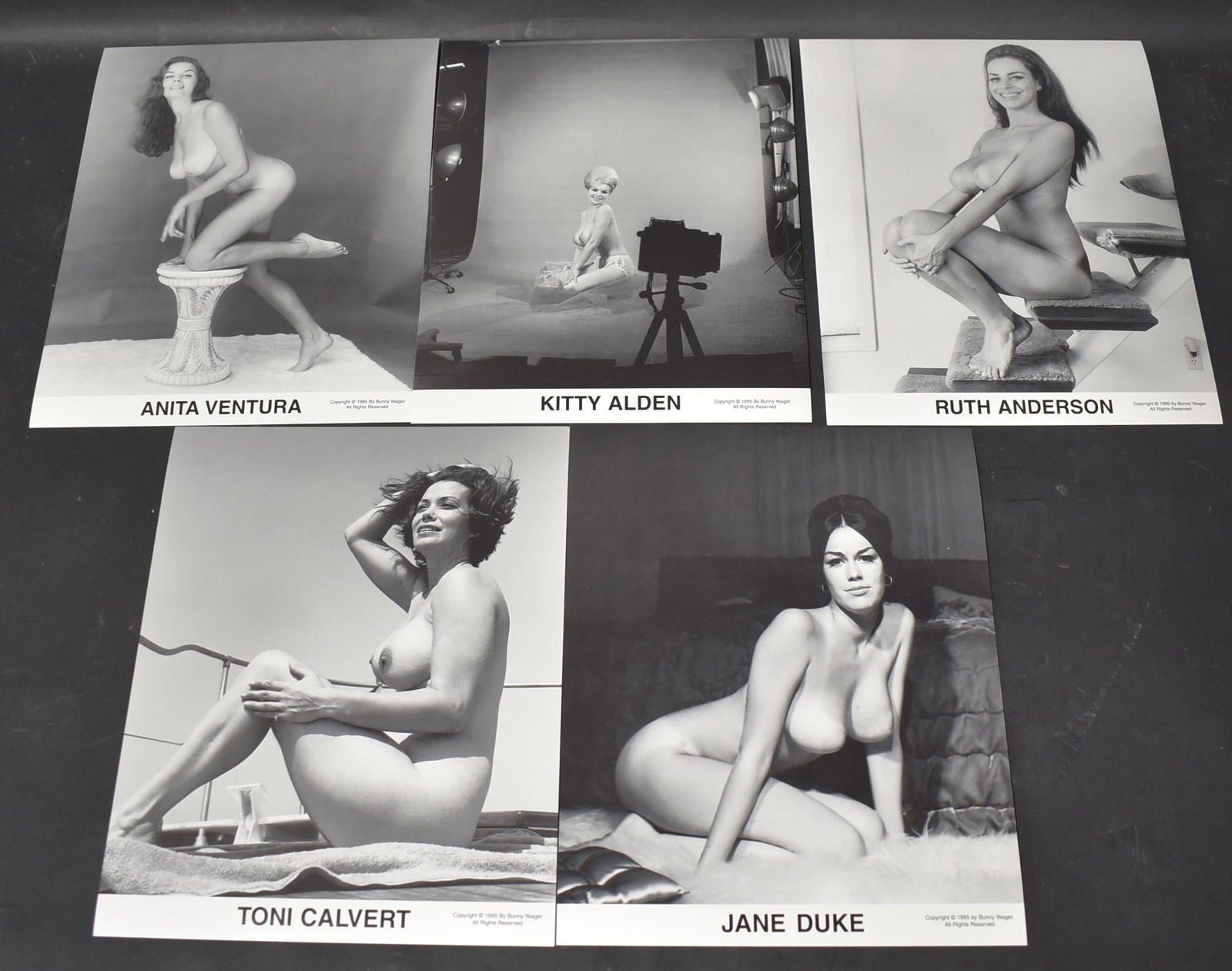 Bunny Yeager Lithos (5) C.1995: Double Stock 8x10 (5) Different Models Anita Ventura,Kitty Alden,Toni Calvert,Jane Duke,Ruth Anderson