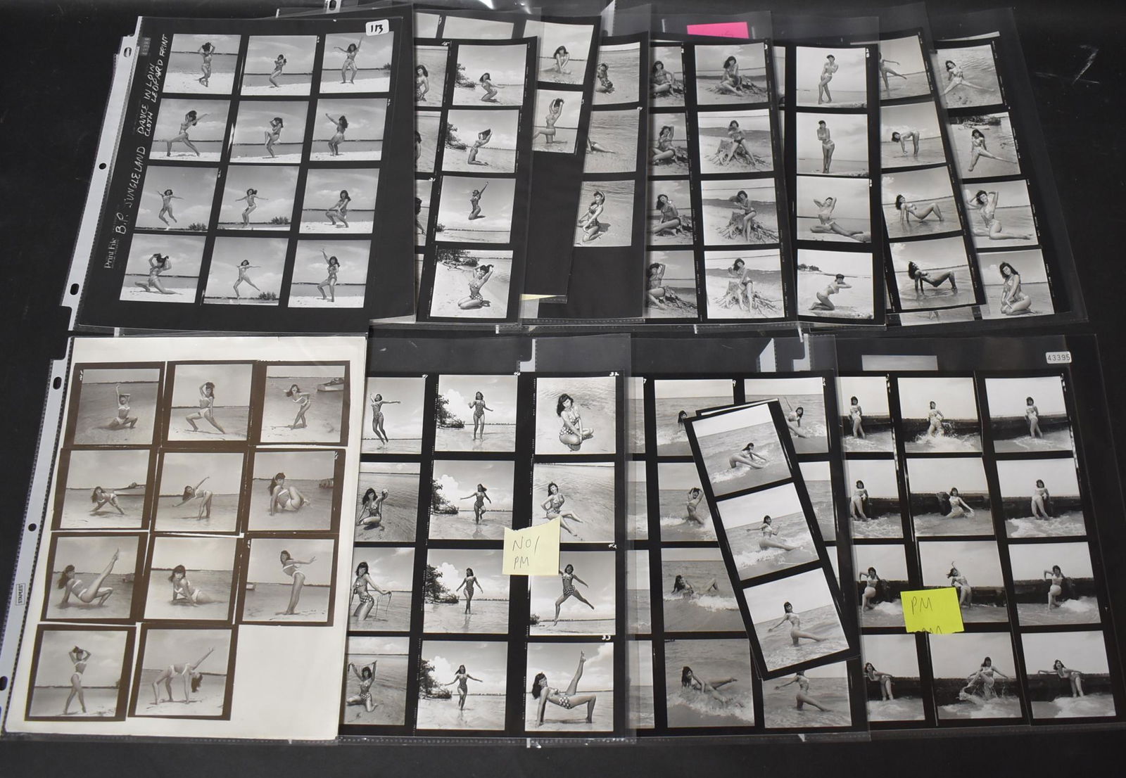 Bunny Yeager Bettie Page Contact Sheets (100+): Beach photo shoot.