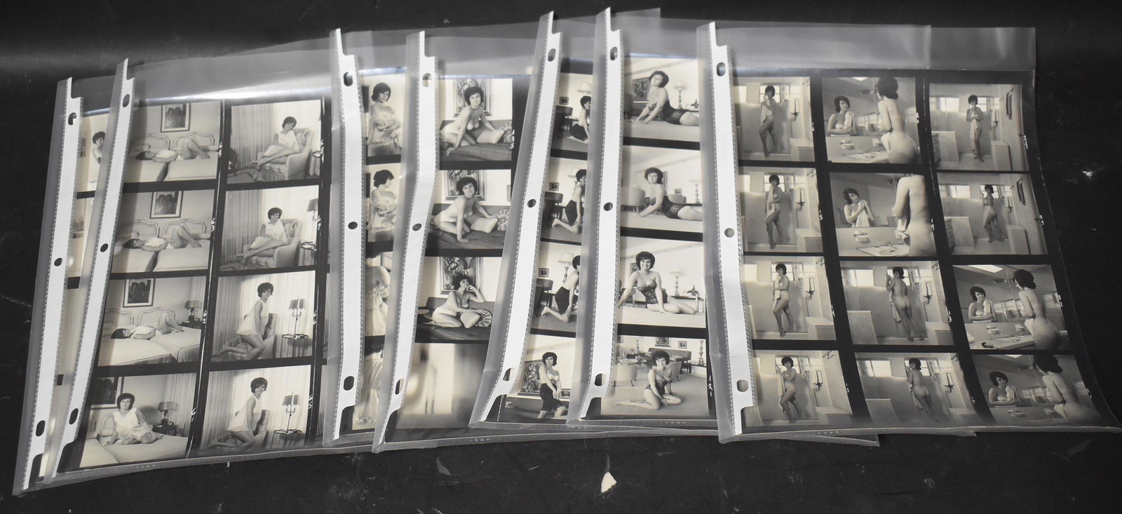 Bunny Yeager Contact Sheets unidentified Model (92): (7) Complete 8x10 Sheets and (1) Partial with 8 Images