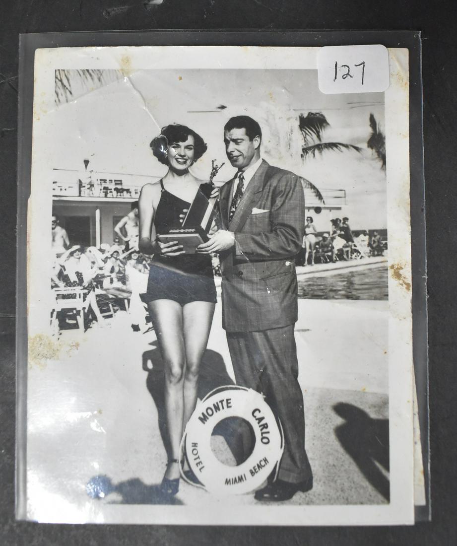 Rare Snapshot Joe DiMaggio & Bunny Yeager 1949: The Yankee Ace Presents Bunny Yeager With Her Trophy as Newly Crowned Sports Queen in January 1949 He Was one of the Judges 4x5