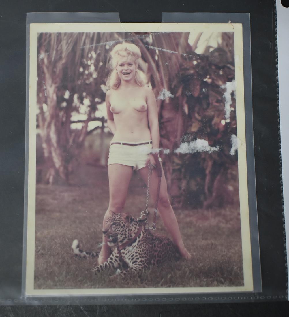 Photo Elaina Lekas Signed Bunny Yeager: Model Elaina Lekas with Cheetah" Nero" Stamped st the Back and signed Bunny Yeager 4x5