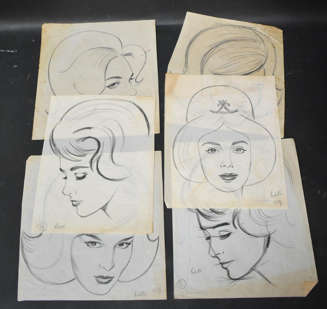 Tony Floreani Original Illustrations For Book"Drawing: Tony Floreani and Bunny Yeager The Book "Drawings The Human Figure" (6) Glamor Girl Headshots 8x10 Drawings on Paper 1965