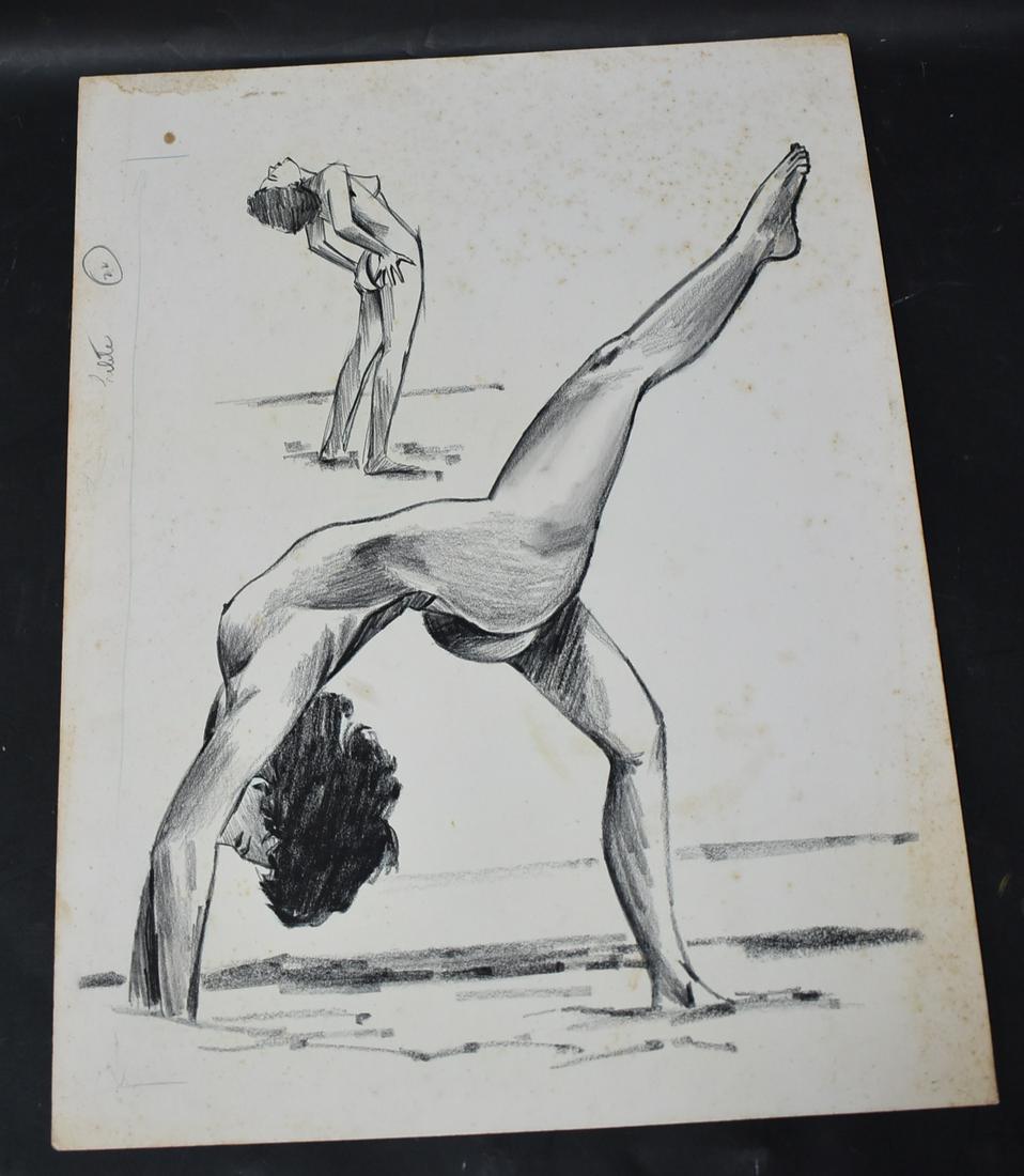 Tony Floreani Original Illustration: Illustration For the Book "The Human Figure" Tony Floreani & Bunny Yeager One Illustration Of Nude Woman Doing Back Flip 17x13