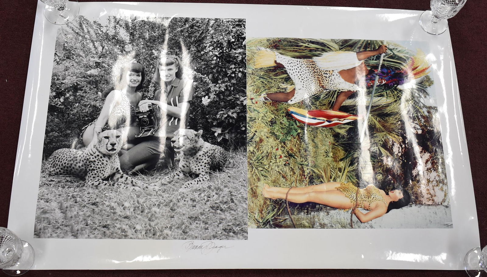 (1) Bettie Page Poster Signed Bunny Yeager In Pen: 35x23 Signed Poster Bunny Yeager Half Color Half Black & White