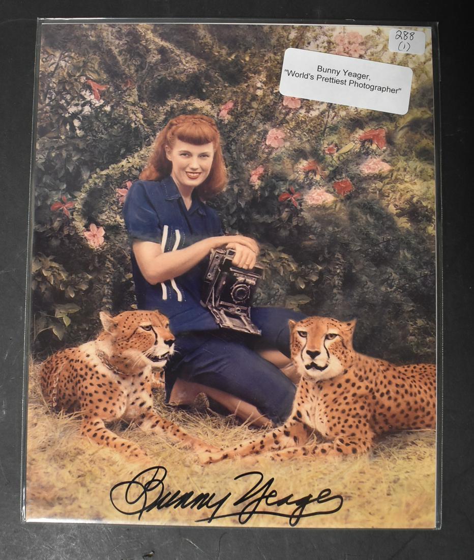 Sgd. Bunny Yeager: 8x10 Double Stock "World's Prettiest Model" Bunny Holding Camera Signed Bunny Yeager
