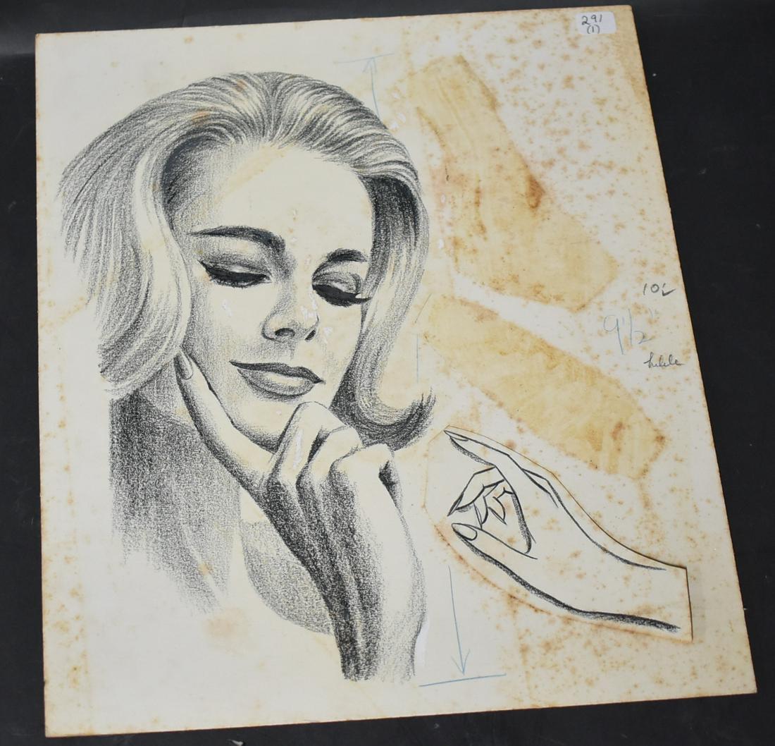 (1) Original Illustration By Tony Floreani: Original Artwork of Woman's Portrait. By Tony Floreani Instructional Drawings. Created For The Book "Drawings The Human Figure"