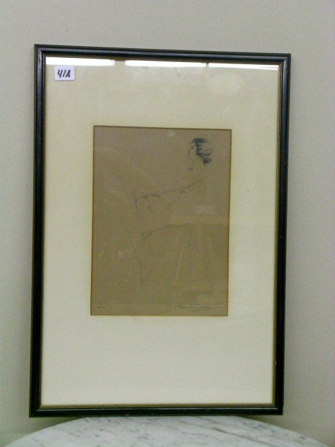 MORRIS HENRY HOBBS; ETCHING SIGNED: drypoint etching, seated nude signed and inscribed "Alice"; 8.5 in. x 6.25 in.(sight size) discolored