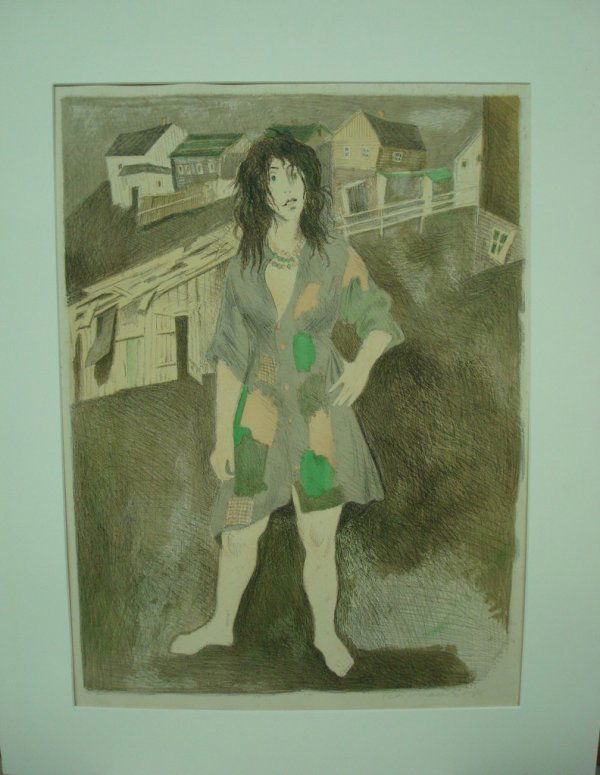 RAPHAEL SOYER; LITHOGRAPH SIGNED: lithograph, artist's proof, "Lady in Field" pencil signed and numbered 71/150, with ACA Gallery label on reverse; 26 in. x 19 in.