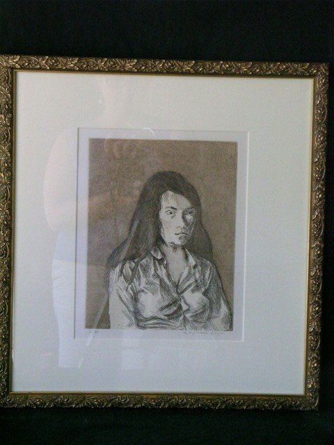 RAPHAEL SOYER; ETCHING SIGNED: colored etching, portrait of a woman pencil signed and numbered 6/30; 11 in. x 8.75 in.