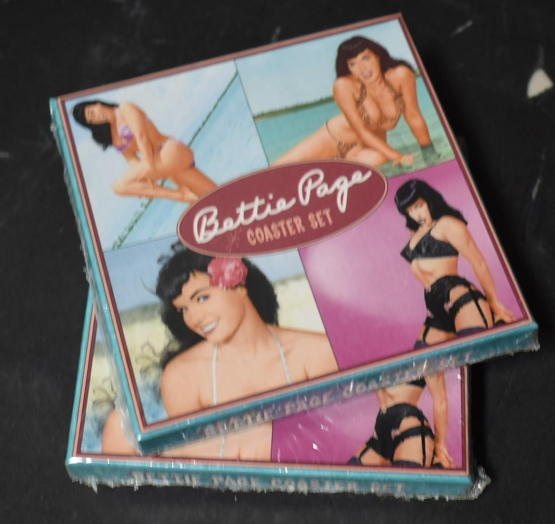 Bettie Page Coasters. Never Opened . Two Sets: Original packaging.
