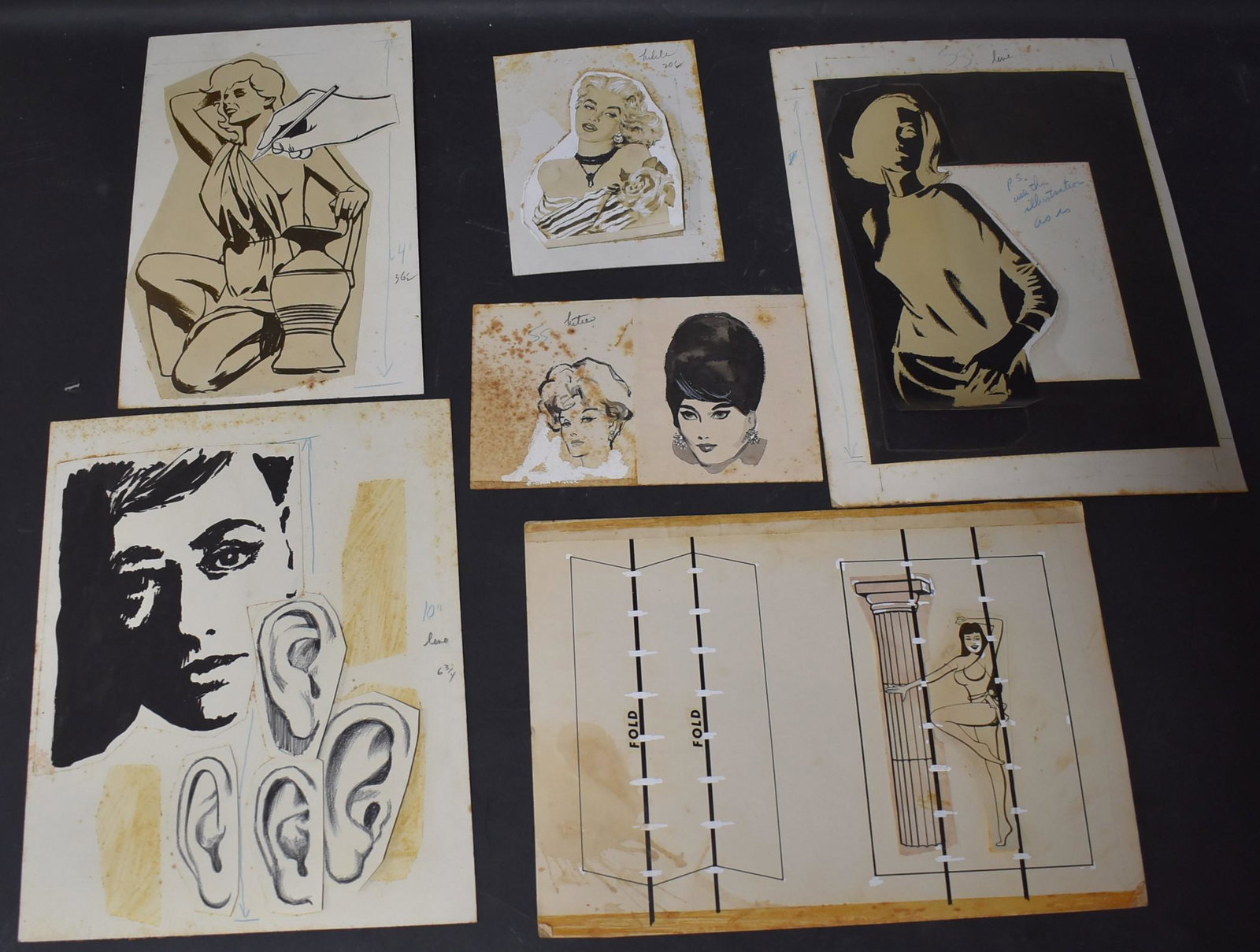 Tony Floreani Original Illustrations (6): Original illustrations for his book written with Bunny Yeager "How to Draw the Human Figure from Photos" . Six in the lot Varying sizes largest of which is 12 x 16.