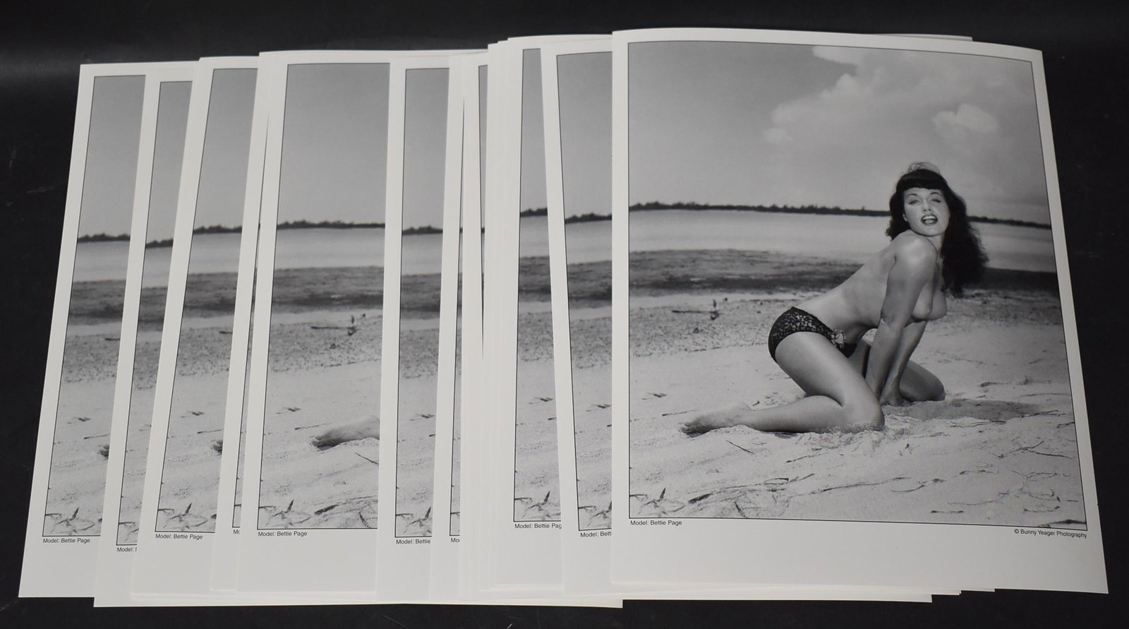 Bettie Page Photographs by Bunny Yeager (17): (17) 8x10 Double Stock Bettie Page In Lace Panty's On Beach All The Same Photos