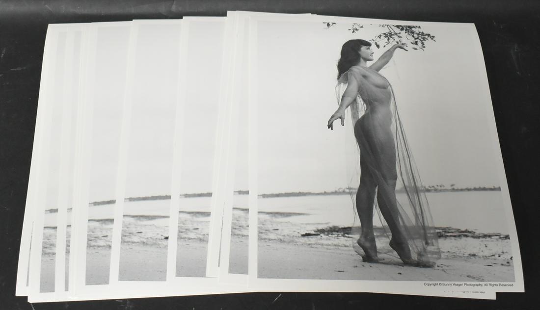 Bettie Page Photographs by Bunny Yeager (15): (15) 8x10 Double Stock . Bettie Page In Sheer Negligee on Beach. All The Same Photos