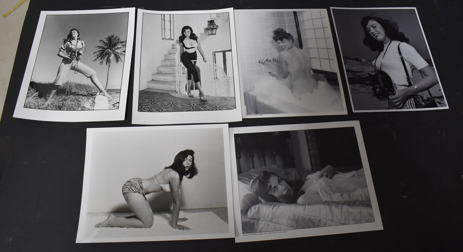 Self Portraits Of Bunny Yeager (6): 8x10 Double Stock. Self Portraits By Bunny Yeager With Dark Hair. Using Self Timer Camera.