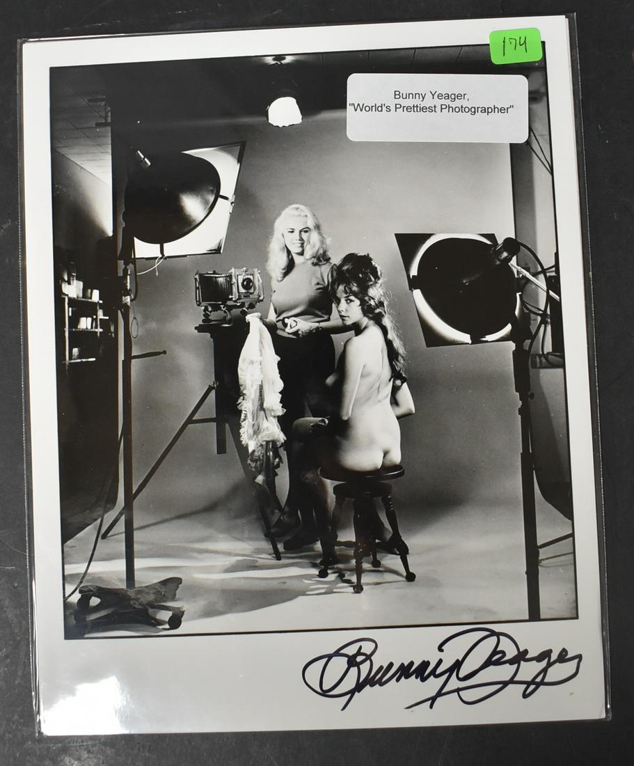 Sgd. Bunny Yeager Photography: "World's Prettiest Photographer". With an unidentified model. 10 x8. Signed in sharpie.