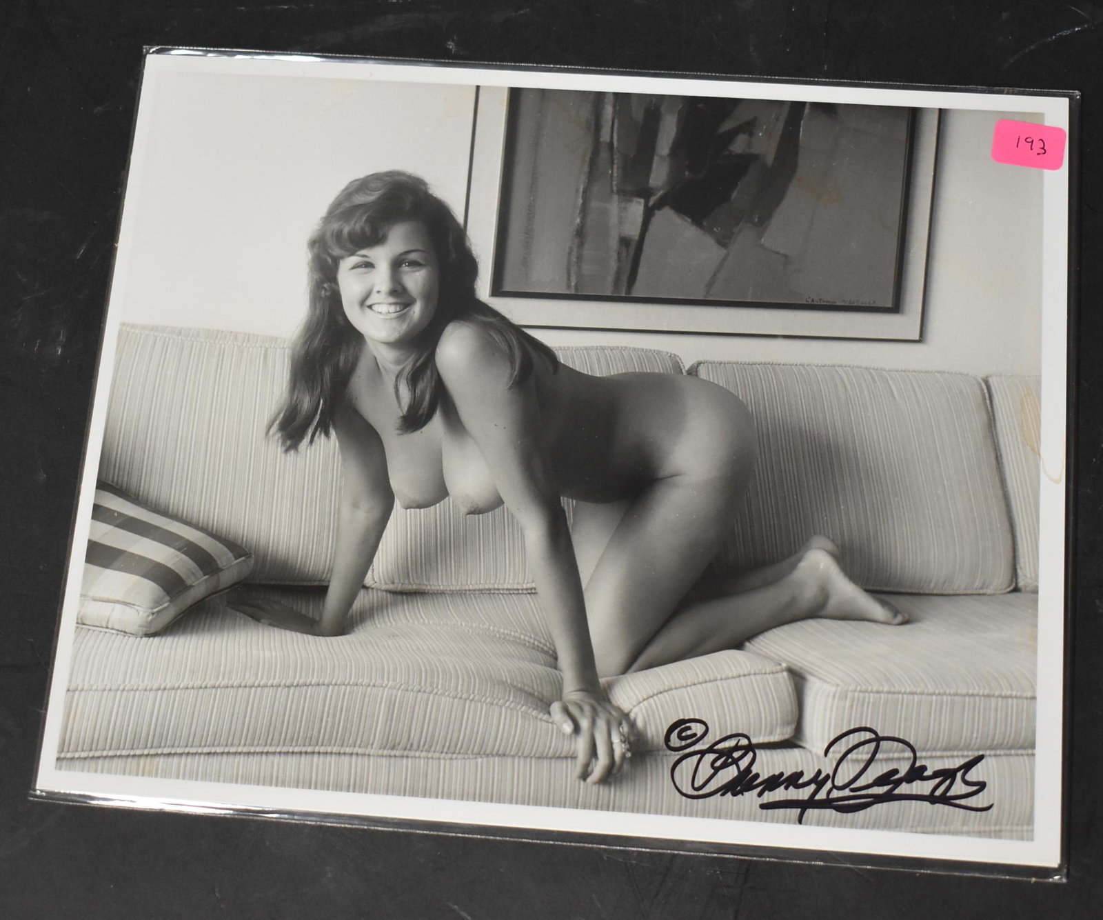 Sgd. Bunny Yeager Photograph: Unknown model. 10 x 8. Sgd. in sharpie. some stains.