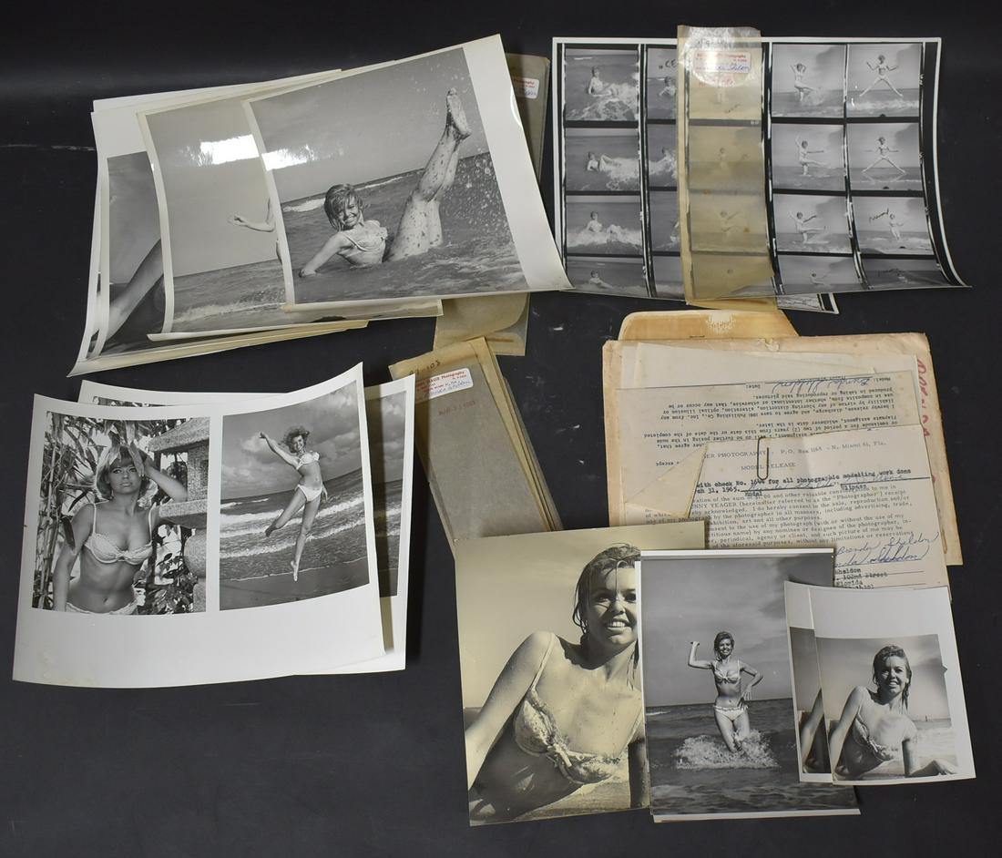 Bunny Yeager Cara Archee Photos & Contact Sheets (25+): (2) Contact Sheets Complete With Negatives. (6) 8x10 Double Stock Photos. One Signed By Bunny Yeager Model Release Included Dated 1965