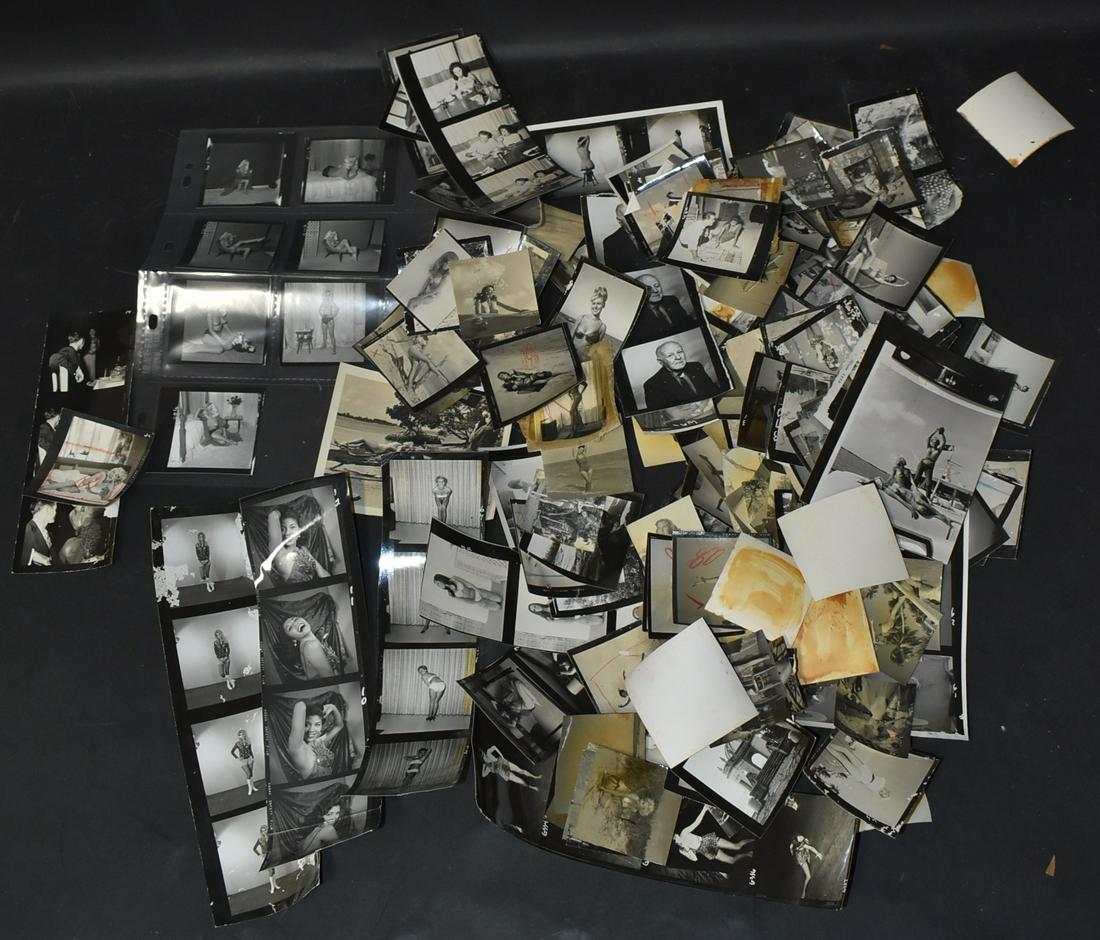 Lot of Bunny Yeager Contact Sheets (100+): A variety of different models, time period, and themes. Pin up, candids & portraits. Negatives also present. Many unidentified models. Ready to be sorted.