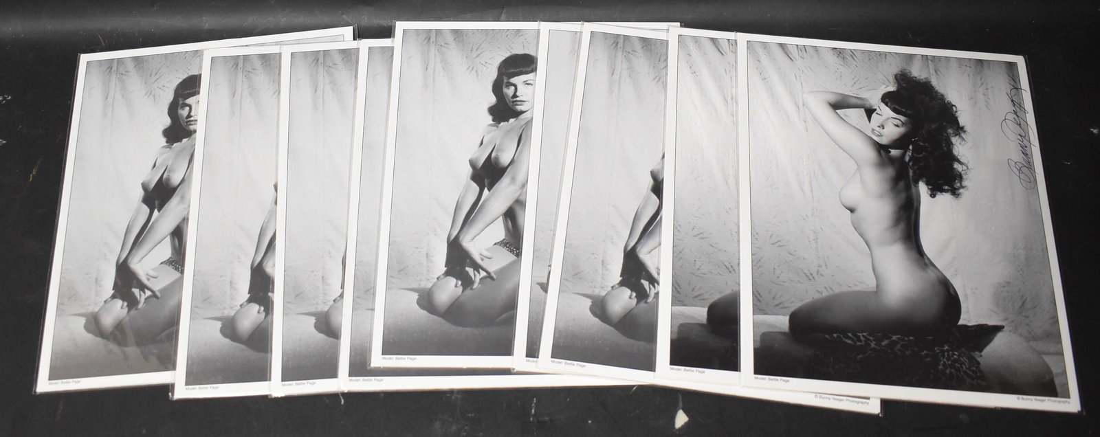 Bettie Page Photos (9): (9) 8x10 Double Stock. Bettie Page Photos All Different Poses All Signed By Bunny Yeager.