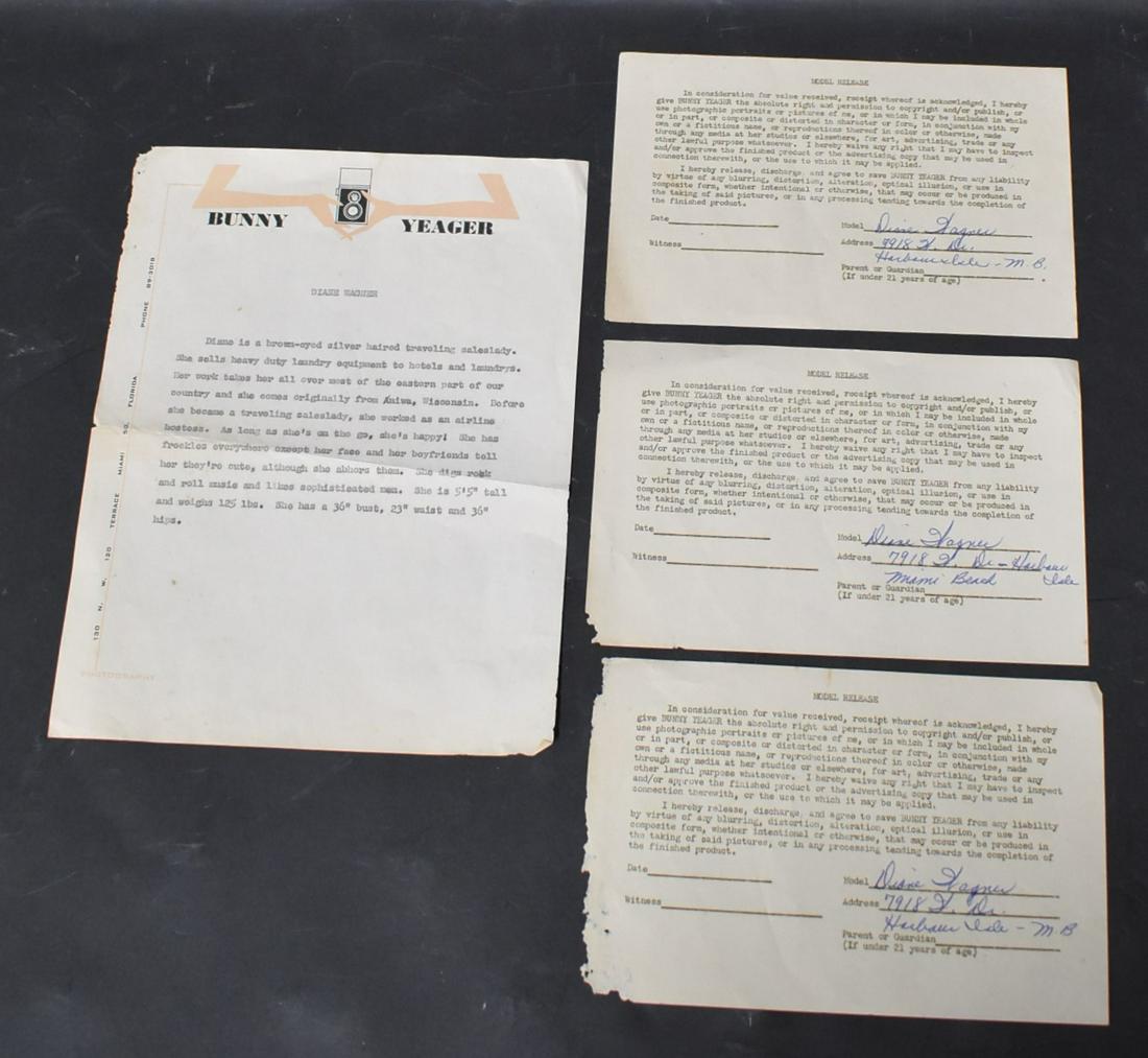Diane Wagner Model Release: Model Release Documents From Bunny Yeager For Model Diane Wagner