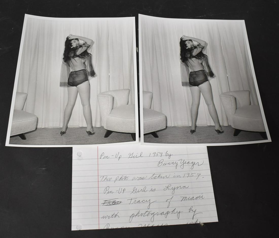 Bunny Yeager Lynn Tracy Photos (2): (2) 8x10 Double Stock. Photo Taken 1959, Also Includes Note About Model and Signed By Bunny Yeager