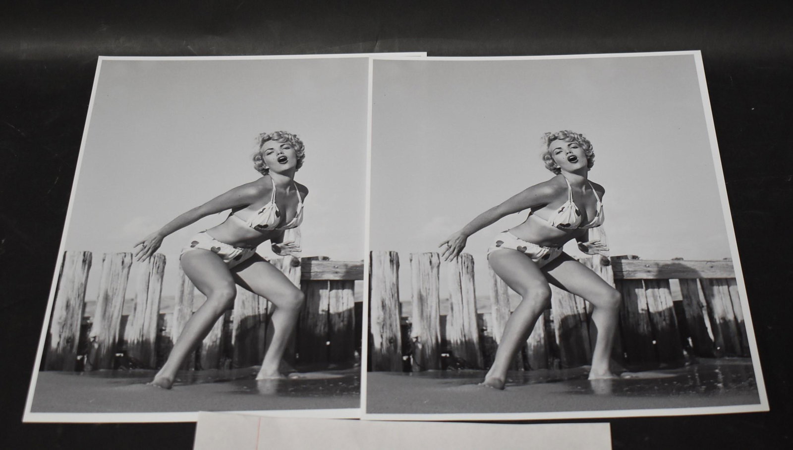 Bunny Yeager Carol Blake Photos (2): (2) 8x10 Double Stock.Posing For Bunny Yeager 1950's. Miami Beach Also Includes Note About Model And Photo.
