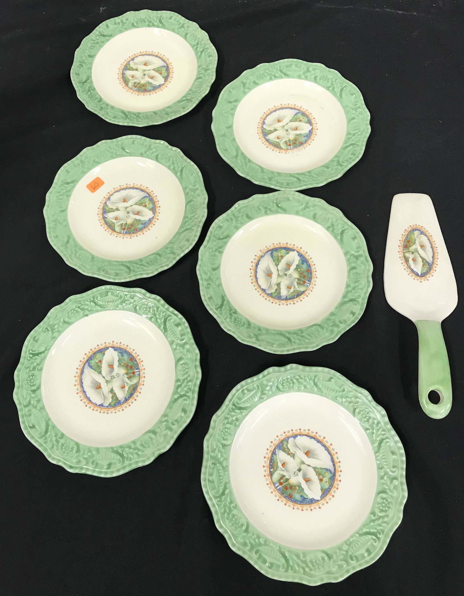 Steubenville Fruit Dish Set (7): Classic Georgian pattern. Embossed rim. Scalloped Ridges. C. 1935 Adam Antique. 7 inch.