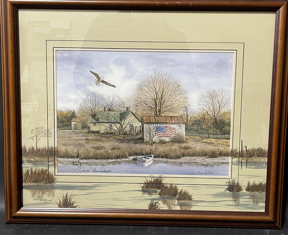 Grover Cantwell; Limited Edition Embellished Print: Framed color print with remarque. America. Signed in ink and numbered 287/300. Hand painted matting. Also signed and dated 2006 on matte; 15.5in. X 19.5in.(image), 18.5in. X 22.5in.(framed)