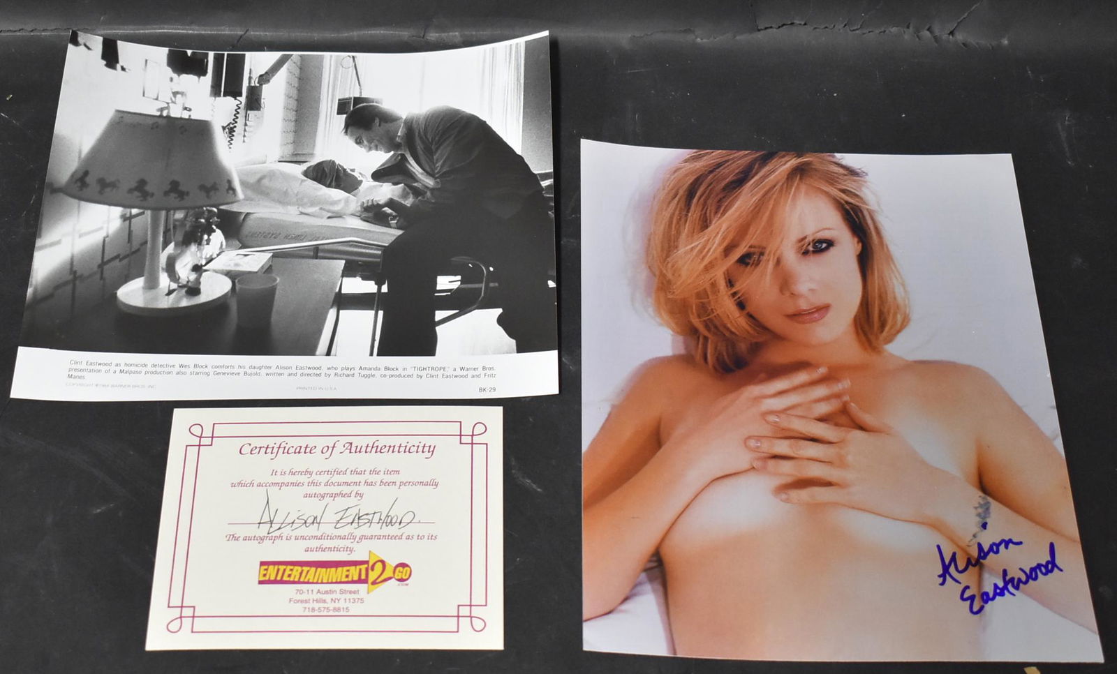 Alison Eastwood Photo Sgd. w/ COA.: Description included in lot. Pictured in a movie still from the film Tightrope with father Clint Eastwood. Both 8 x 10.