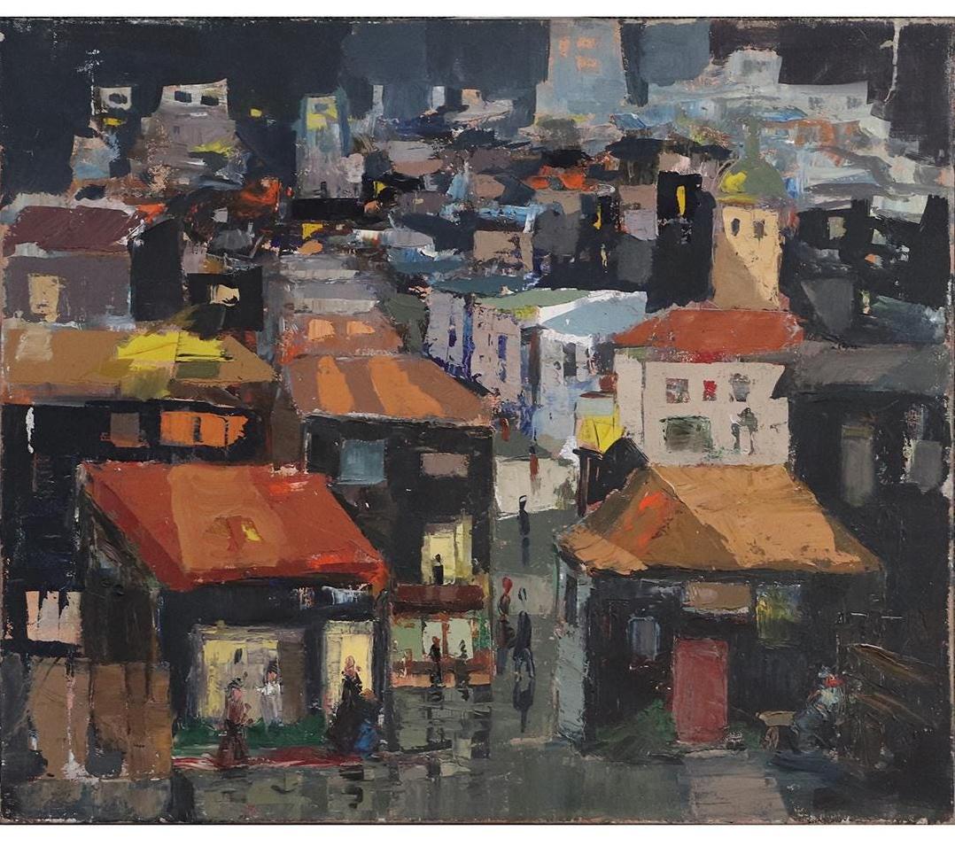 Claude Vernard(attributed to); Oil City Rooftops: Oil on canvas. City Rooftops. Attributed to Claude Vernard; 20in. X 24in.