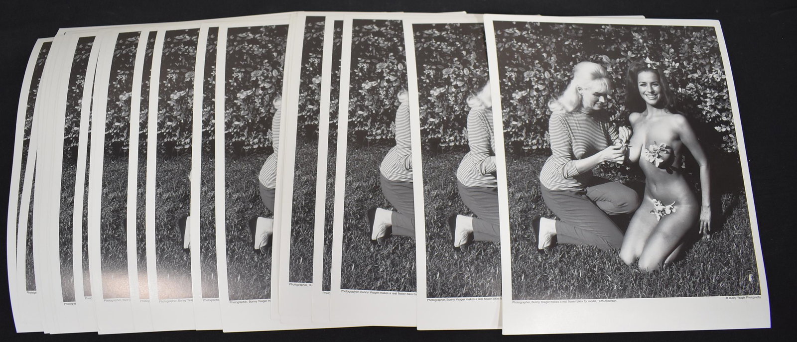 (21) Photos With Ruth Anderson & Bunny Yeager: 8x10 Double Stock All The Same Pose. Bunny Made This Flower Bathing Suit For Shoot