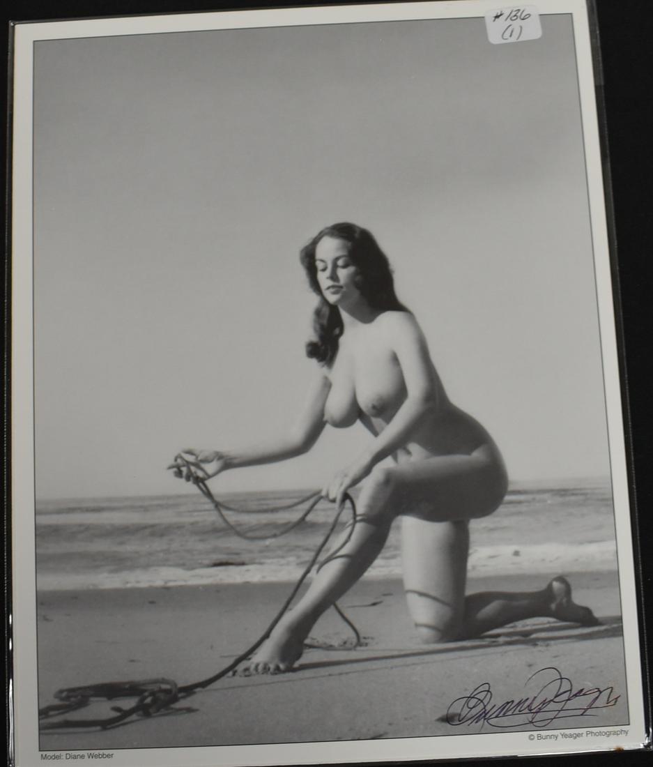 (1) Model Diane Webber Photo Sign.: 8x10 Double Stock Model Diane Webber Nude On Beach Sign. Bunny Yeager
