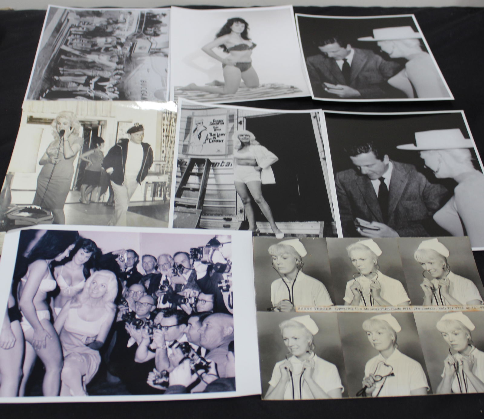 (12) Photos Bunny Yeager WithFrank Sinatra , James: (12) 8x10 Double Stock Bunny Yeager & Frank Sinatra From Movie, "The Lady In Cemen". & James Arness From Gun Smoke..& Bunny Yeager Appearing in Medical Film As Nurse With Negative For That Photo. & Ot