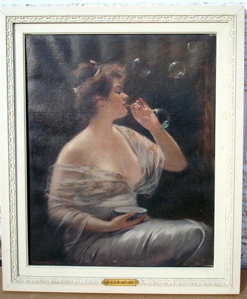 BERNHARD ZICKENDRAHT; OIL PAINTING SIGNED: oil on canvas, "Blowing Bubbles" signed L.L. and dated 1902, 22 in. x 18 in.