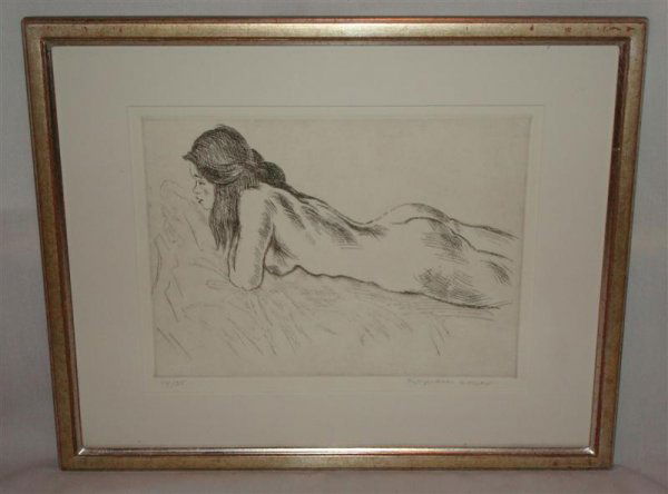 RAPHAEL SOYER; ETCHING SIGNED: drypoint etching, Reclining Nude pencil signed & numbered 14/35; 9.5 in. x 12.5 in.