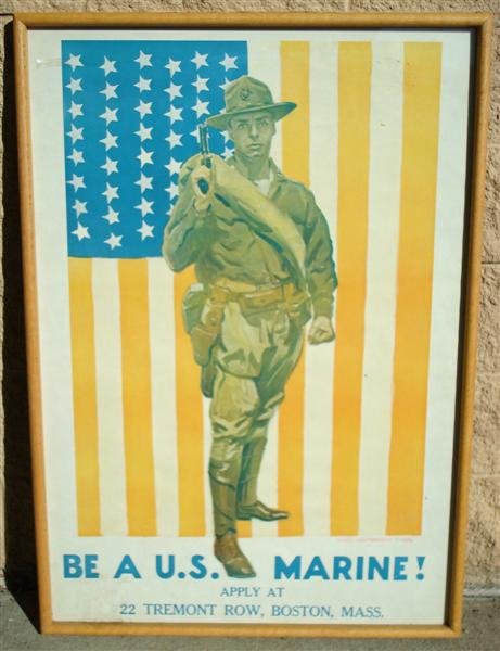 WWI US WAR POSTER: James Montgomery Flagg, lithographed poster, "Be A US Marine!", framed